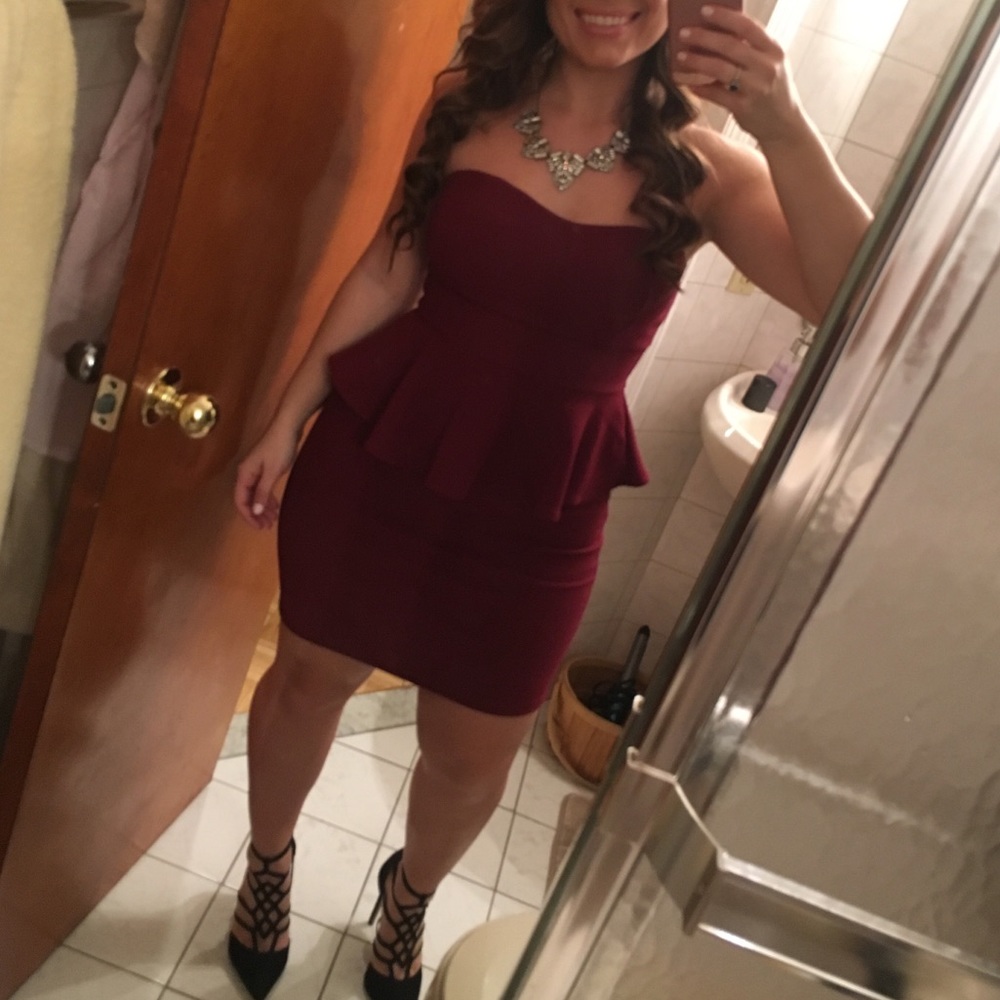 Burgundy peplum dress